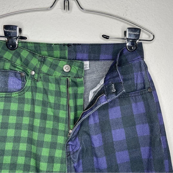 The Ragged Priest Jeans Hyde Straight Leg Split Check Print Green Purple SZ 26 - Picture 7 of 14